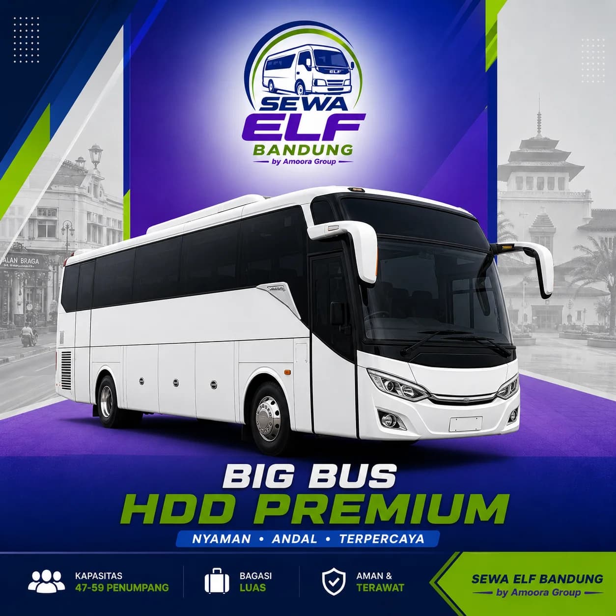 Sewa Bus Pariwisata Bandung (Medium & Big Bus) - Sewa Elf Bandung by Amoora Group